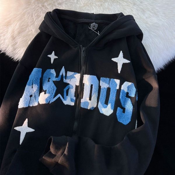 Mulheres Hoodies Moletons Qweek Star Girl Y2K Preto Zip Hoodie Mulheres Streetwear Oversized Com Capuz Gráfico Vintage Coreano Moda Estética Kpop 230904