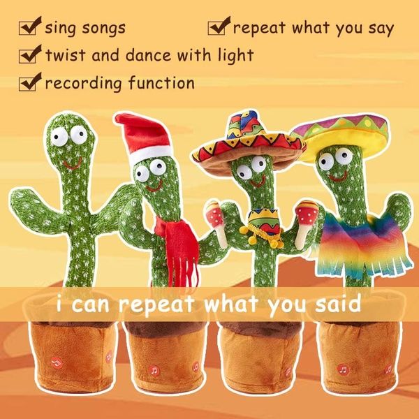 Oggetti decorativi Figurine Cactus danzante Ripeti giocattolo parlante I giocattoli elettronici di peluche possono cantare Registrare Alleggerire la batteria Ricarica USB Regalo divertente precoce 230905