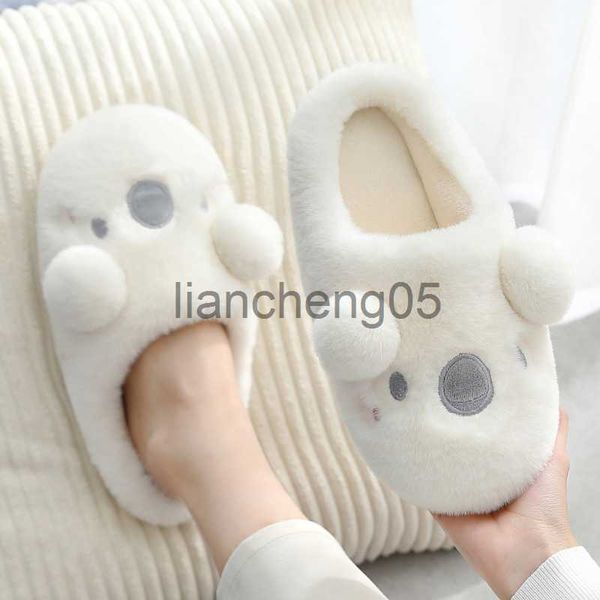 Slippers Winter Vrouwen Mannen Pluche Platte Dikke Platform Katoen Slippers Indoor Cartoon Koala Slippers Harige Warme Antislip Huis koppels Schoenen X0905