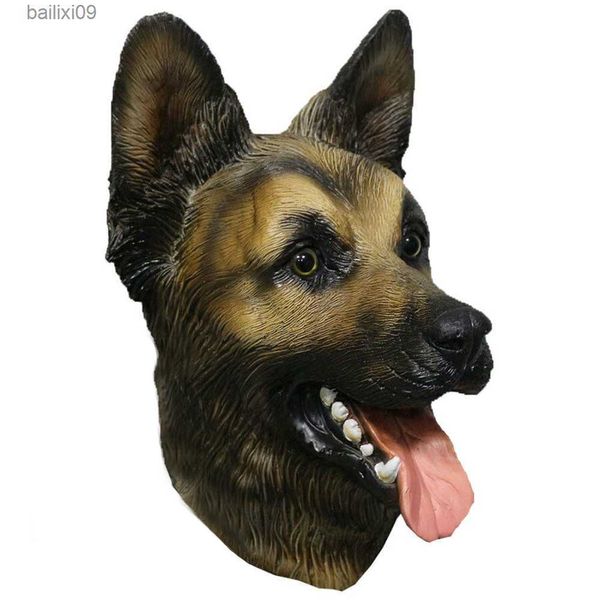 Partymasken Halloween Deutscher Schäferhund Latex Hundekopf Tiermaske Vollgesichtsmaske für Erwachsene Maskerade Kostüm Cosplay Requisiten T230905