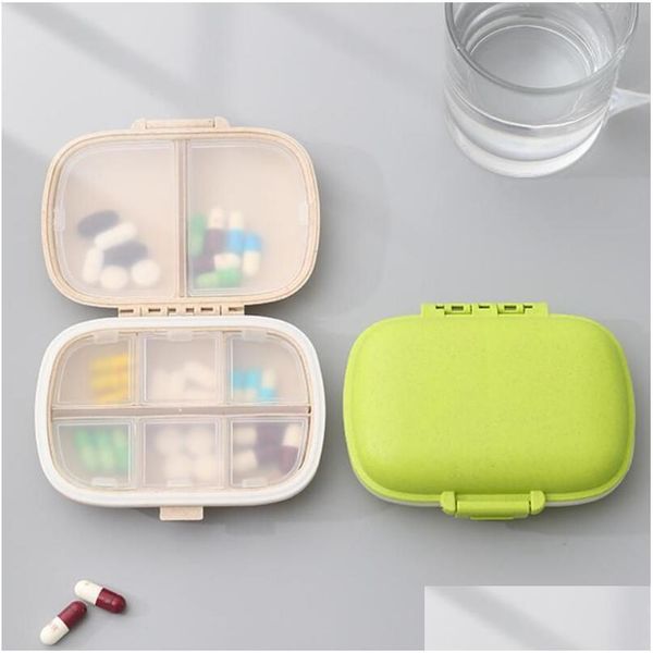 Aufbewahrungsboxen Bins 8 Grids Tragbare Reise Pille Fall mit Cutter Organizer Medizin Container Tablet Box Kunststoff Pillen Drop Delive Dhlkz