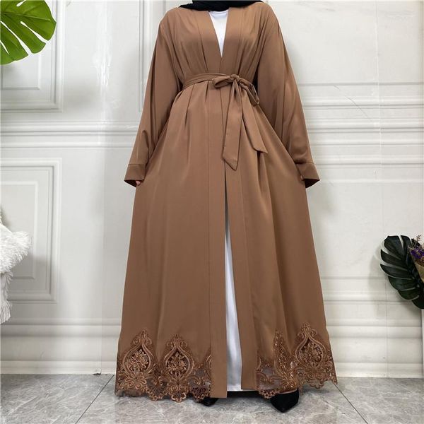 Roupas étnicas Eid Ramadan Abaya Vestido Mulheres Muçulmanas Rendas Bordadas Cinto Longo Robe Árabe Kaftan Dubai Modest Turquia Vestidos