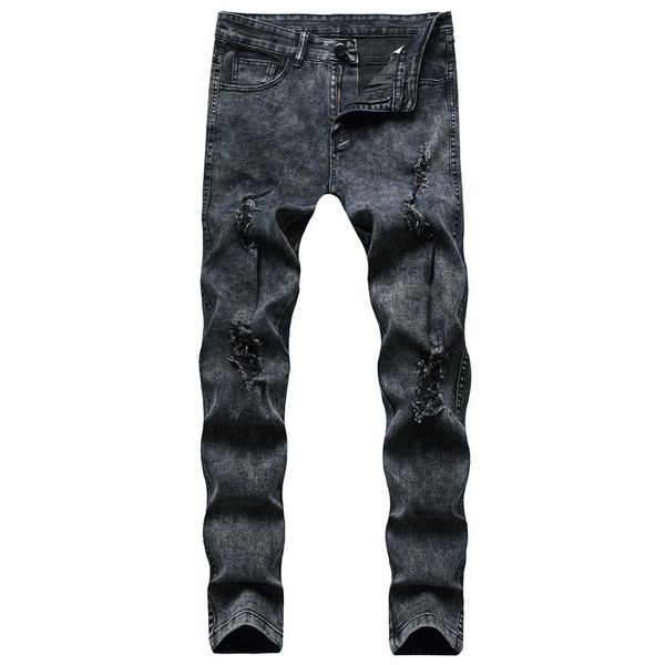 Jeans da uomo Street Style Jeans da motociclista da uomo con foro effetto consumato con cerniera Pantaloni da uomo casual in denim slim fit290V