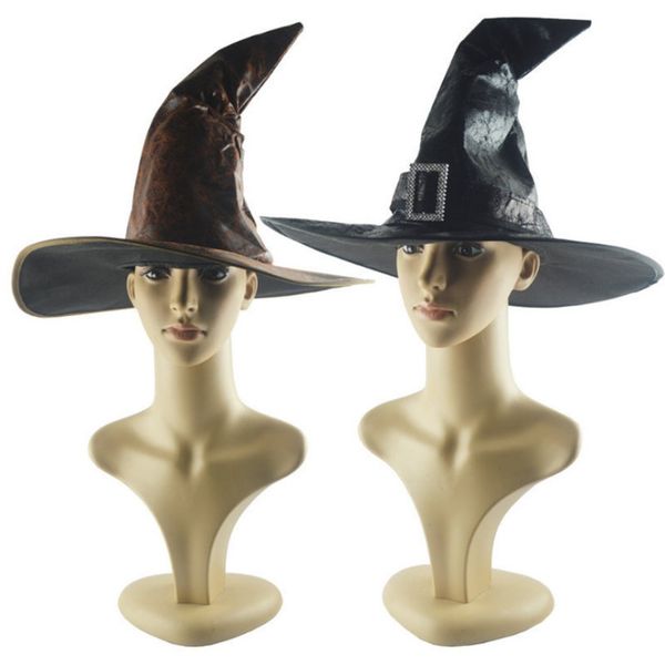 Boné de halloween feminino grande chapéu de bruxa ruched acessório para feriado festa de halloween escuro medieval feiticeiro chapéu cosplay chapéus 929