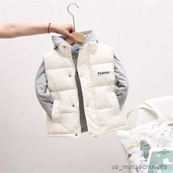 Daunenmantel Jungen Mädchen Herbst Winter Warme Daunenwesten 2023 Neue Mode Streifen Weste Kinder Kleidung Für 4-10 Jahre alte Kinder Weste Jacken R230905