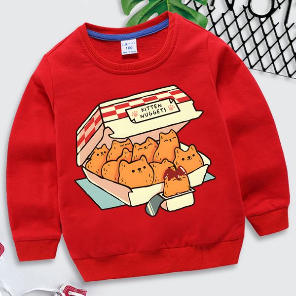 Hoodies moletom gatinho nuggets fast food gato tendência gráfica crianças roupas meninas engraçado animal vermelho harajuku gatos sudadera meninos moletom 230904