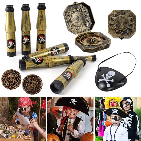 Decorazioni natalizie Pirata Decorazione di compleanno Scheletro Bende sull'occhio Telescopio Monete per bambini Regali Giocattoli Festa di Halloween Puntelli Cosplay 230905