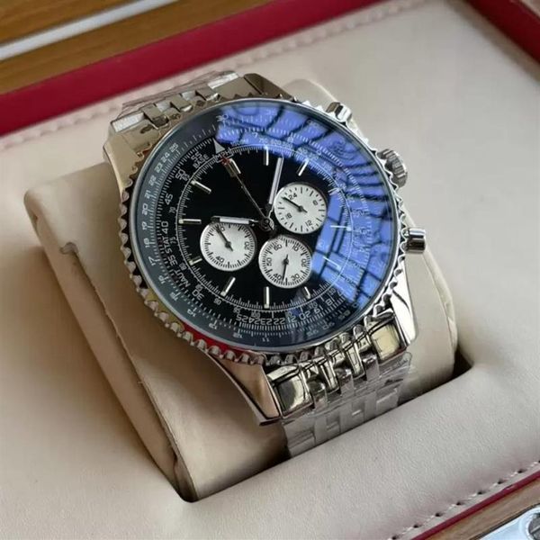 Montre de luxe 48 мм новые качественные часы B06 B01 Navitimer с хронографом с батарейным механизмом, кварцевый серебряный циферблат, мужские часы из нержавеющей стали Steel233O