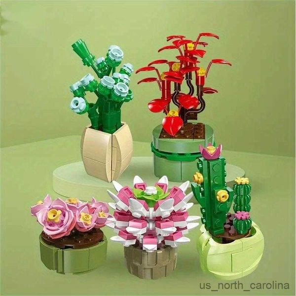 Blöcke Pflanze Topf Set Konservierte Blumenstrauß Sukkulenten Modell Bausteine Kinder Puzzle DIY Montage Spielzeug Idee Geschenk R230905