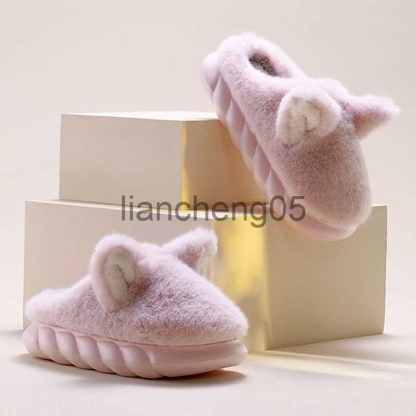 Pantofole 2022 Donne di Inverno Pantofole Bella Orecchio di Gatto Fondo Spesso Calda Camera da Letto Peluche Pelliccia Solido Scivoli Appartamenti Kaii Comode Scarpe di Cotone Morbido X0905