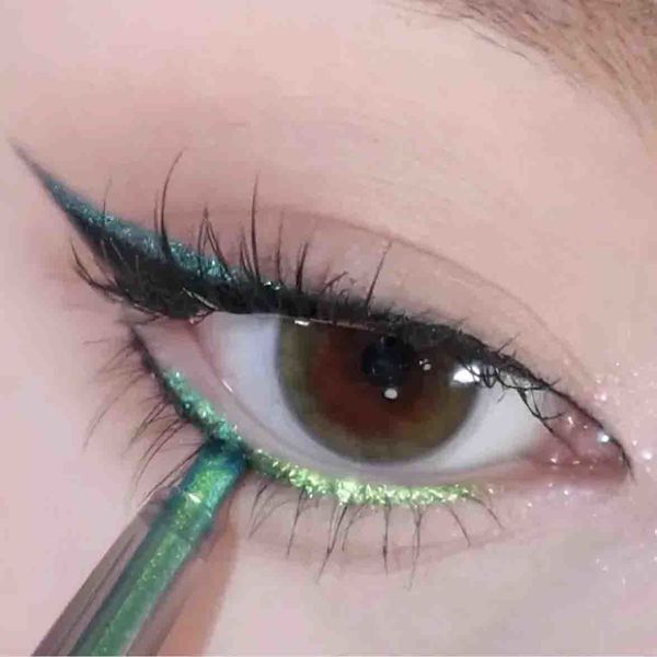 OmbrettoLiner Combinazione Matita eyeliner diamante lucido Verde oro Viola Glitter Ombretto sdraiato Penna baco da seta Impermeabile Cosmetici di bellezza Trucco donna 230904