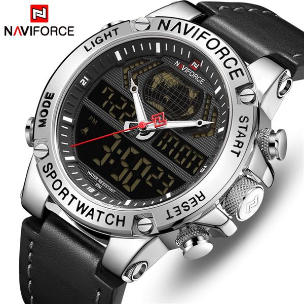 Naviforce Top Marka Erkek Moda Spor Saatleri Erkek Deri Su Geçirmez Kuvars Kolluluğu Askeri Analog Dijital Relogio Maskulino3069