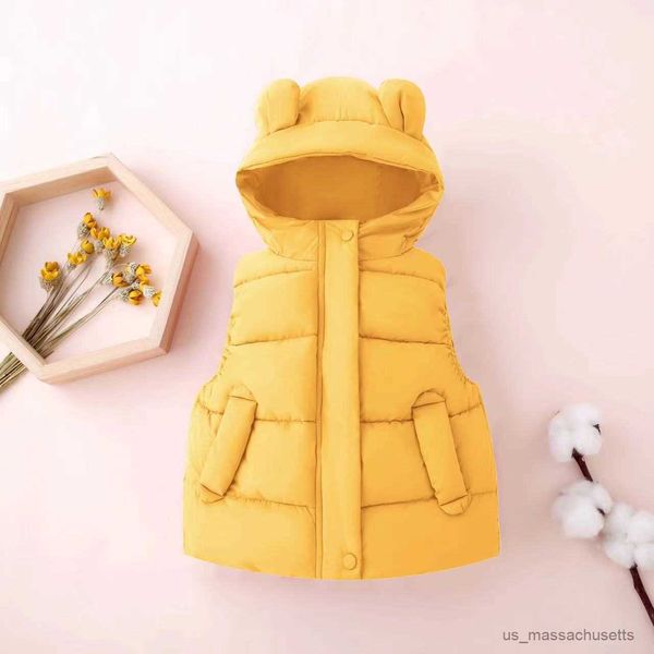 Daunenmantel für Kinder, Winter, warme Daunenwesten mit Kapuze, einfarbig, für Jungen und Mädchen, Weste aus Baumwolle, gepolsterte Jacke, ärmellose Weste für Kleinkinder, Oberbekleidung R230905