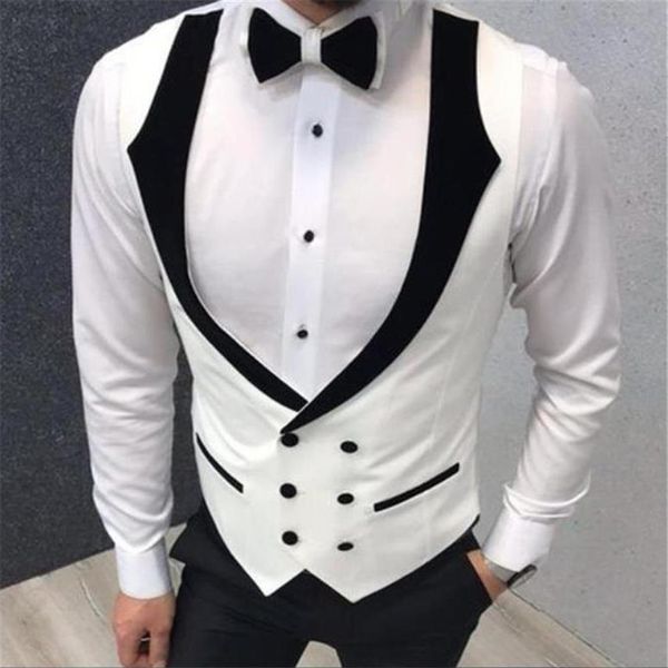 Branco duplo breasted moda coletes de casamento masculino fino ajuste noivo coletes terno de negócios colete masculino formal party275c