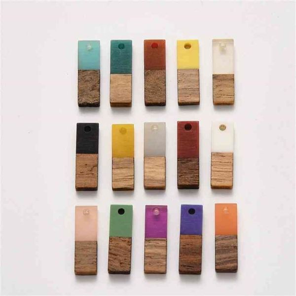 100 pçs retângulo cor misturada resina pingentes de madeira encantos para fazer jóias diy pulseira colar 20x6 5xm buraco 1 8mm 210720234w