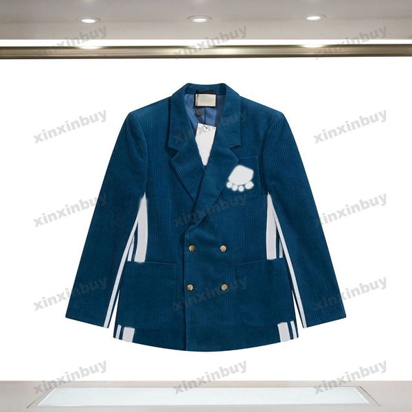 Xinxinbuy Мужской дизайнерский пиджак Вельветовый костюм с вышивкой букв и длинными рукавами женский серый, черный, хаки, синий, S-3XL