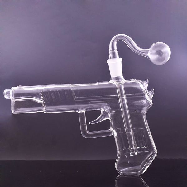 1pcs 14mm dişi cam yağ brülör su bong tütün kaşık borusu 8 inç görünüyor silah şekli özel dab teçhizat bongs el sigara içme borusu erkek cam yağı brülör borusu