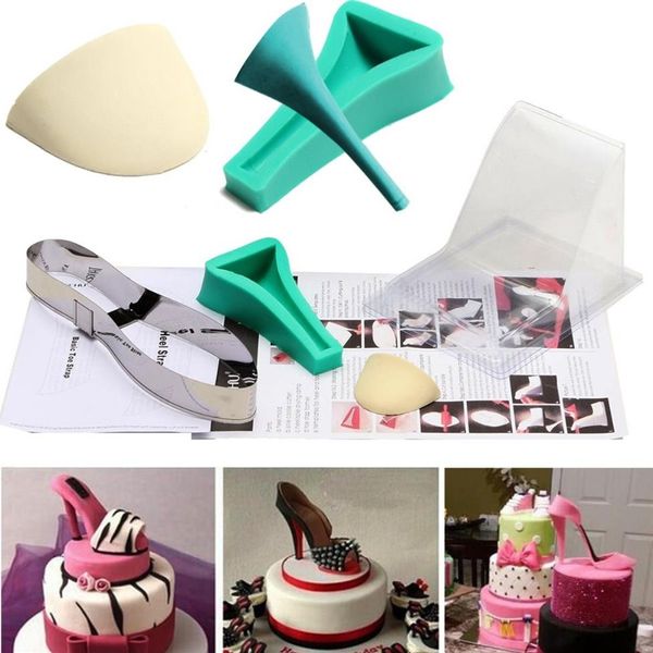 Kit de sapato de salto alto feminino 3d, molde de silicone para fondant, açúcar, chocolate, bolo, modelo, natal, aniversário, festa de casamento, ca252a