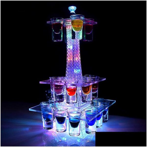 Andere Drinkware Colorf Luminous LED Kristall Eiffelturm Cocktailbecherhalter Stand VIP Service S Glas Glorifier Display Rack Party De Dhum7