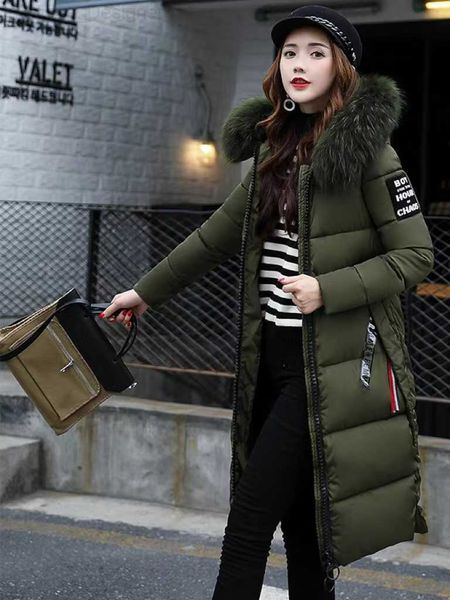 Misturas de lã feminina 2022 mulheres para baixo parkas jaqueta de inverno grande gola de pele grossa casaco fino moda com capuz algodão outerwear longo outono mulher jaqueta l230905