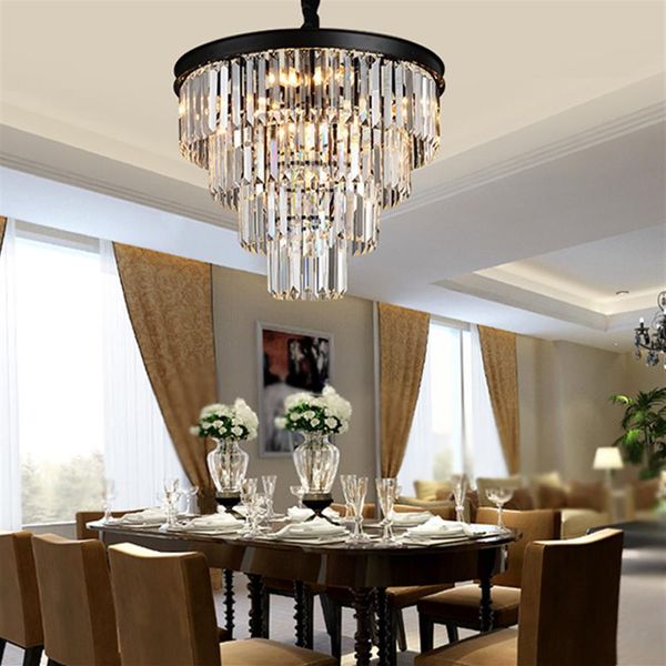 Americano preto ferro arte lustres de cristal lustre moderna sala estar pingente iluminação quarto lâmpada fumaça cinza cristais lamp309o