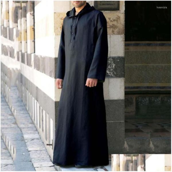 Мужские толстовки с капюшоном Мужская мода Мусульманский халат S Arab Dubai с длинным рукавом Чистый цвет Thobe Арабский Исламский мужской костюм Dhcmq