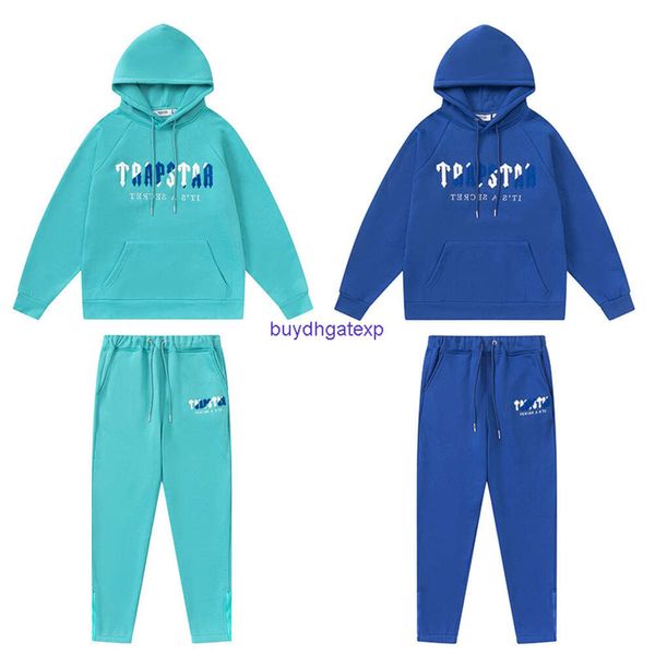 Ry7m Männer und Frauen Hoodie Sweatshirt Trapstar Weiß Blau Handtuch Stickerei Plüsch Verschluss Reißverschluss Hosen Casual Set