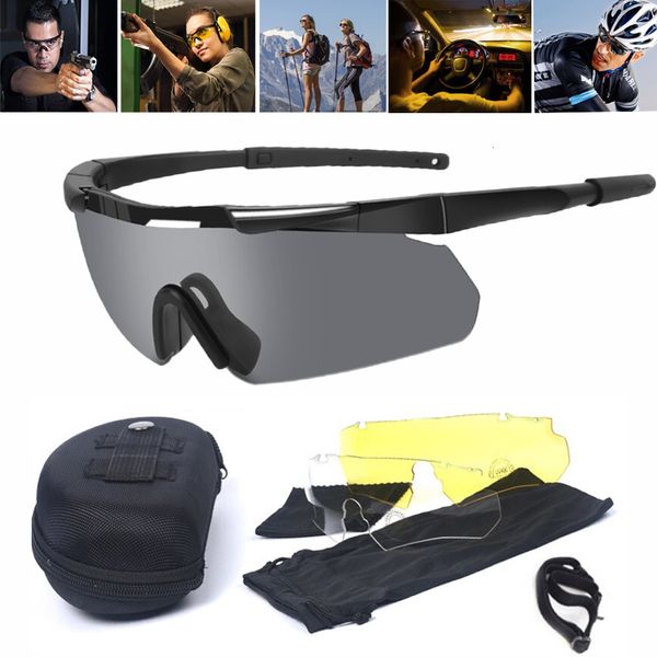 Taktische Sonnenbrille, 3-Linsen-Taktikbrillen-Set, winddicht, staubdicht, CS-Militärschießen, kugelsichere Sonnenbrille, Motorrad-Bergsteigerbrille, 230905