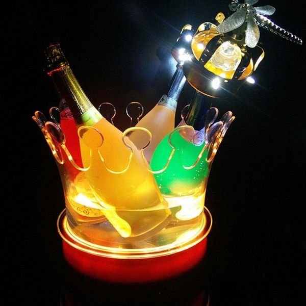 Eiskübel und Kühler Neue Crown LED wiederaufladbare Eimer Bierhalter Bar Kühler Behälter Acryl Transparent Champagner Wein Bucket23 Ot3B6