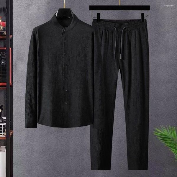 Tute da uomo Camicia da uomo Pantaloni Set Vita elastica Gamba larga Monopetto Sottile Morbido Casual Manica lunga Autunno Primavera Top Pantaloni