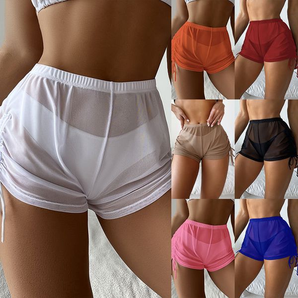 Calças femininas verão sexy malha preta ver através shorts para mulher 2023 streetwear y2k bodycon shorts de cintura alta casual festa shorts