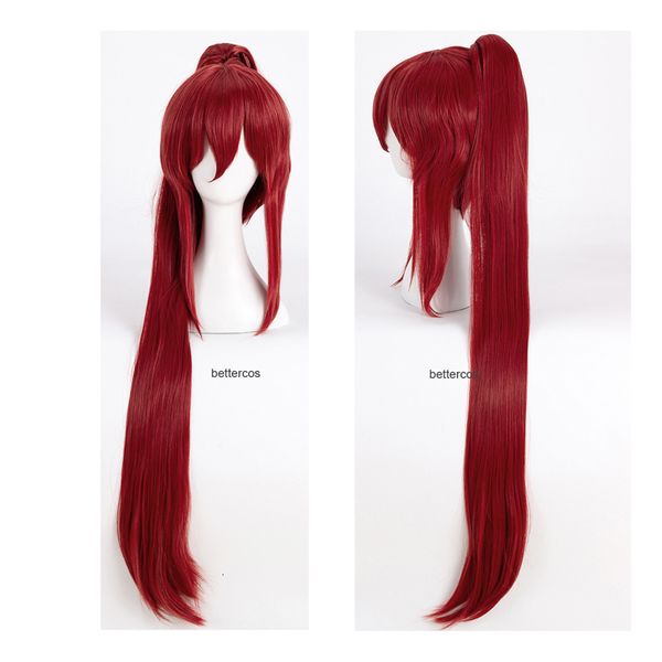 Parrucche Cosplay Fairy Tail Erza Scarlet Parrucche Cosplay 100 cm Lunghi Vino Rosso Parrucca sintetica resistente al calore Parrucca per capelli 230904