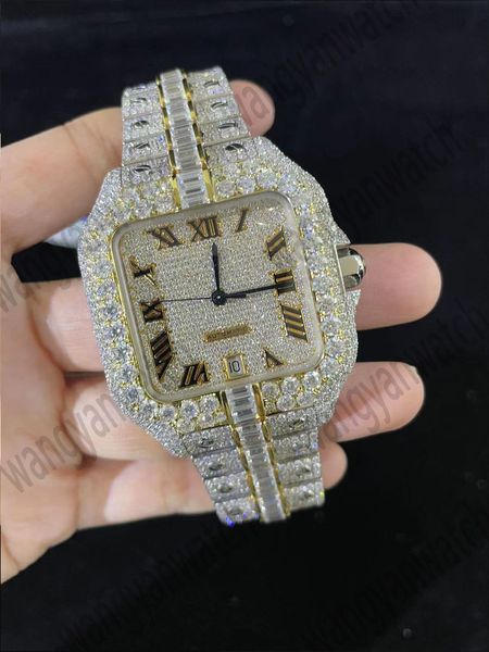 Reloj de diamante personalizado Mosanite Prueba de cristal automático ETA Reloj Diamond Pass 40 mm Impermeable 904 Conjunto de acero inoxidable con incrustaciones Movimiento de zafiro St Qcpq
