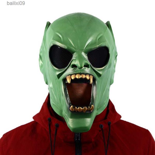 Máscaras de festa Goblin Máscara Filme Fantasia Vestido Adereços Halloween Cosplay Festa Traje Adereços Verde Látex Presente de Aniversário T230905