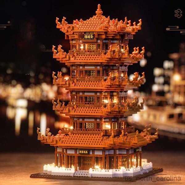 Blocchi Giallo Gru a Torre building block Cina-Chic micro trapano particella puzzle per bambini assemblaggio modello di edificio R230905