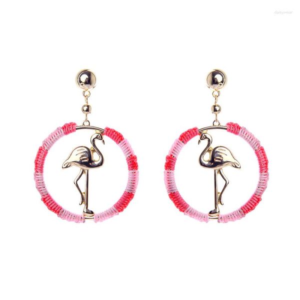 Dangle Küpeler Flamingo Circle Damla Altın Renk Pembe Örgülü Halat Kolye Kadınlar İçin Yaz Moda Takı