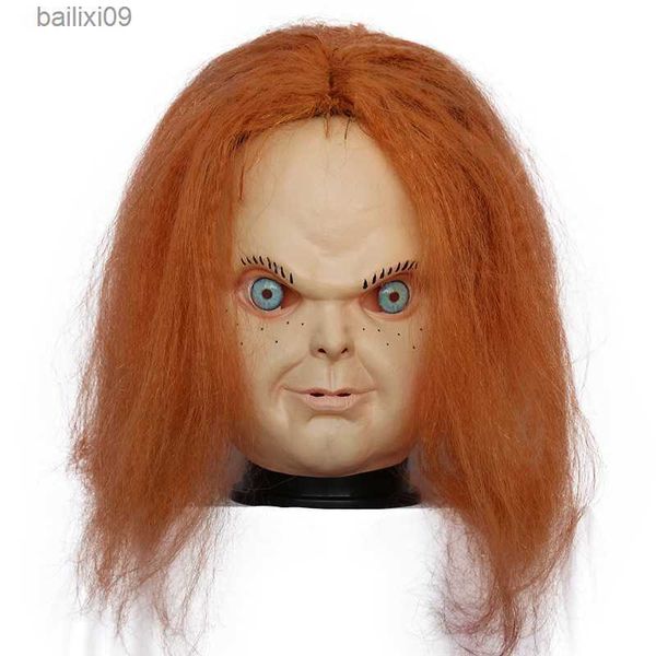 Maschere per feste Film Chucky Maschera cosplay Smorfia in lattice con capelli Halloween Scary Fancy Party Dress Costume Maschere Puntelli Adulto Taglia unica T230905