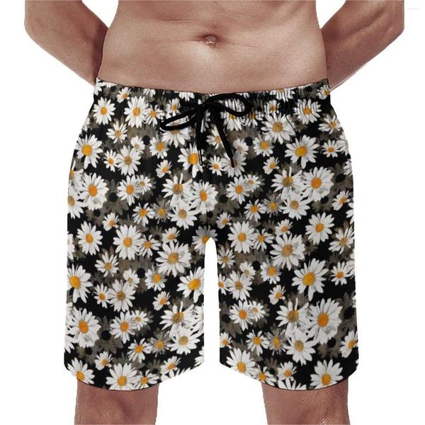 Herren-Shorts, weiß, Frühlingsgänseblümchen, Brett, Sommer, Blüte, Blumenmuster, Sport, Strand, Herren, schnell trocknend, lässig, grafisch, große Badehose