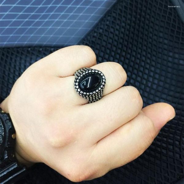 Küme halkaları mangosky moda paslanmaz çelik adamın punk perçin adam bisikletçisi oval obsidiyen obsidiyen yüzüğü