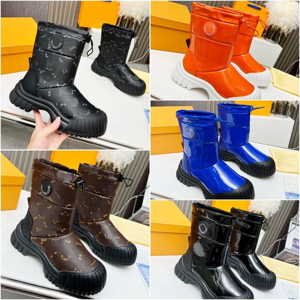 Designer Ruby Flat Boot Damen Daunenstiefel Schneestiefel Wüsten-Herbst-Winter-Stiefel mit klobigem Absatz, luxuriöse schwarze Gummi-Plattform, lässige Regenstiefel