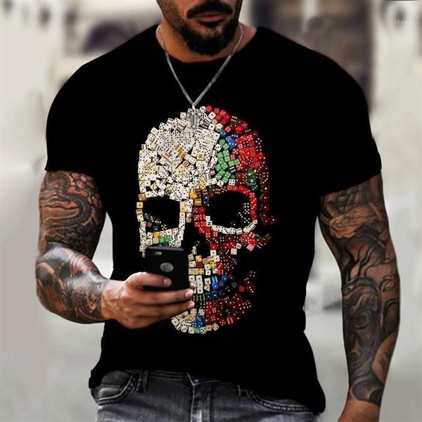 T-shirt da uomo T-shirt con teschio di marca Moda estiva Camicia a maniche corte hip-hop Stampa 3D Top nero Sport traspirante Oversiz2390