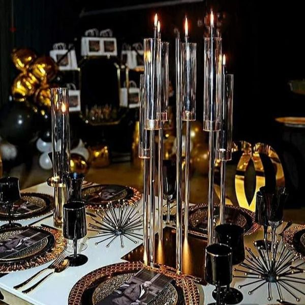 Nessuna candela inclusa) Nuovo design 7 bracci candeliere in oro centrotavola per tavola di nozze tapper candelieri in oro 982