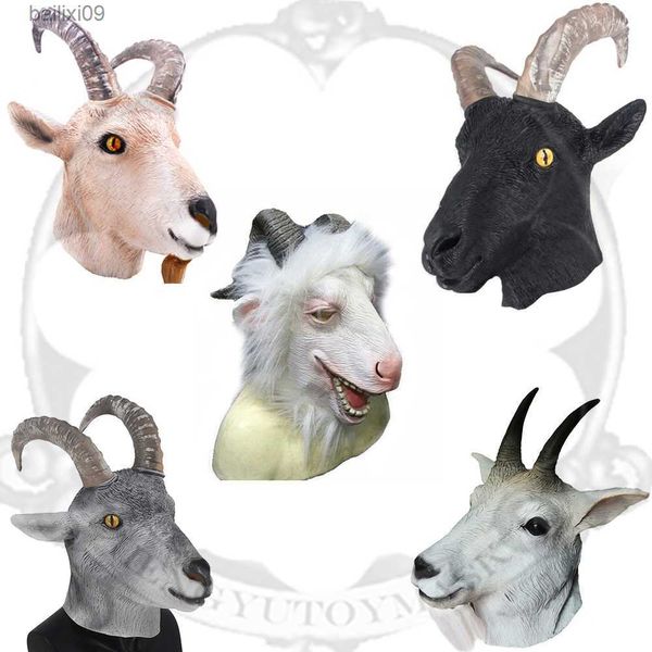 Máscaras de festa de cabra antílope máscara de cabeça de animal farmyard halloween látex máscaras aéreas completas trajes de festa de borracha t230905