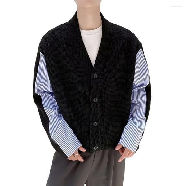 Мужские свитера, кардиган, свитер с v-образным вырезом в полоску, однобортный, верхняя одежда с длинными рукавами, сохраняет тепло, осень-зима, мужской трикотаж, куртка