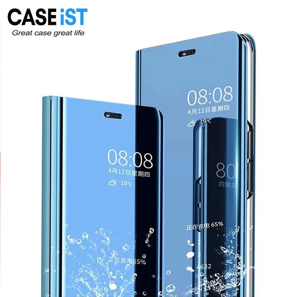 CASEiST Luxury Smart Wake Mirror Flip Cases Clear View Suporte magnético Suporte de galvanoplastia Capa de telefone para iPhone 15 14 13 12 11 Pro MAX Plus Mini XR XS