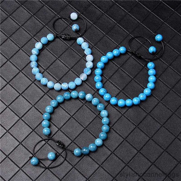 Braccialetti con ciondoli Pietra naturale Perline blu Bracciale intrecciato Acquamarine Pietra maschio femmina Lunghezza corda regolabile Bracciale intrecciato Gioielli all'ingrosso R230905