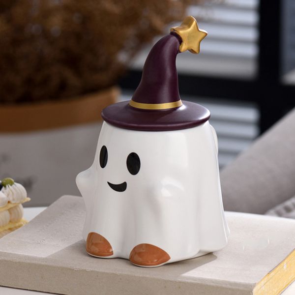 Canecas Adorável fantasma copo criativo caneca de cerâmica com tampa escritório tarde chá xícara de café Halloween presente de Páscoa 230904