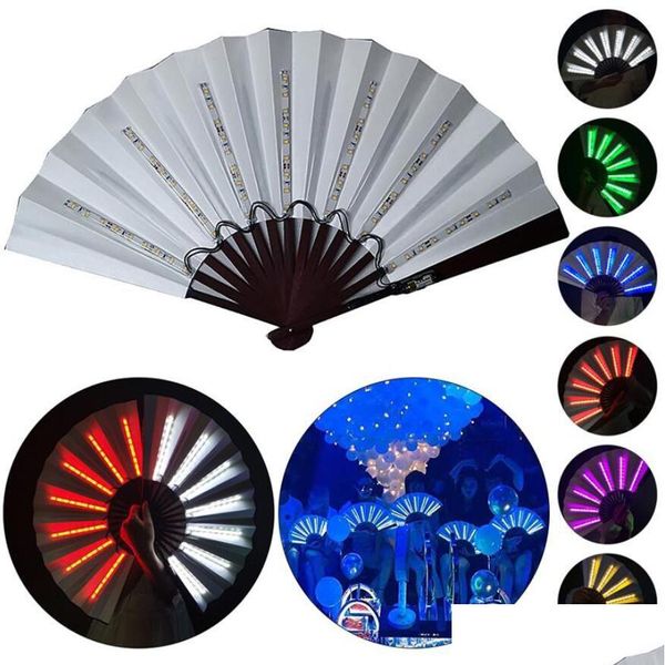 Altre forniture per feste festive Ventaglio pieghevole luminoso con Play Colorf Ventilatori a LED Abanico tenuti in mano Danza Glow In The Dark Accessorio da sera Dh4Rc