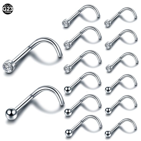 Anéis de botão de sino de umbigo 20 unidades / lote G23 Nariz Studs Piercing Cristal Nariz Parafuso Plano CZ Narina Brincos Piercing Nariz Jóias Nariz Anéis 20G 18G 230905