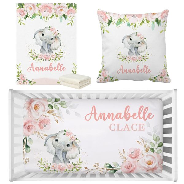 Conjuntos de cama LVYZIHO Baby Crib Bedding Set Nome personalizado Chic Flower Elephant Bedding Set 230905